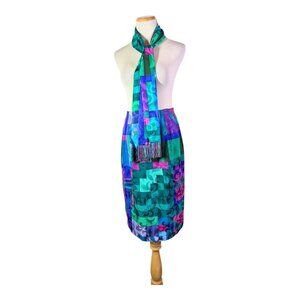 Vintage Anne Crimmins for Umi Skirt and Scarf Set Matching Silk Size 4